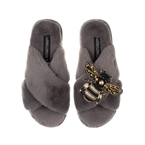 Grey Bee Slippers